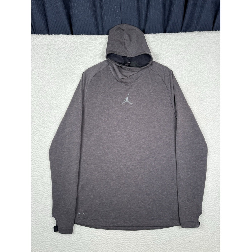 JORDAN Dri Fit Longsleeve Hooded Pullover Performance - Men's Large - Dark Gray